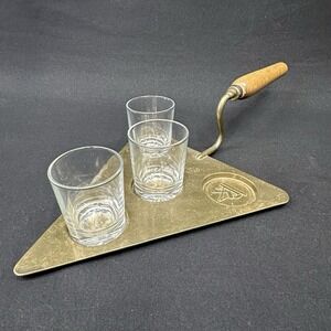 Freemasonry Brass Trowel Shot Glass Serving Tray Vintage Late 1800s to Mid 1900s